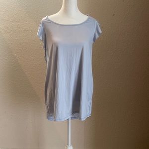 Calia- Powder blue satin, sleeveless workout top with cut outs in the back.